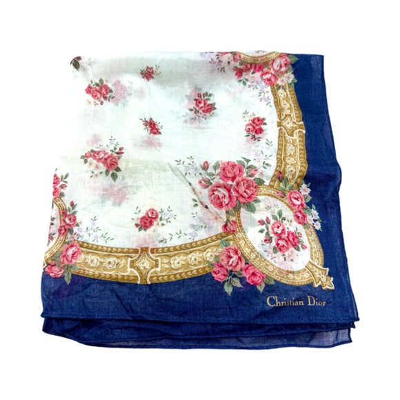 NewUnused Christian dior MiniScarf/Handker Cotton 19" Blue white pink Floral(43 - Picture 2 of 5